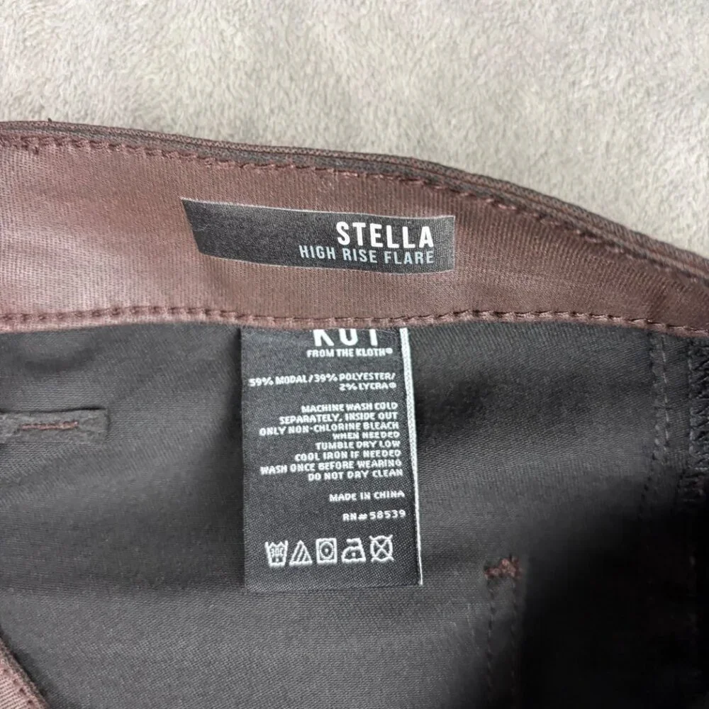 KUT From the Kloth Stella High Rise Flare Pants Women’s 14 Brown Y2K Raw Hem - Picture 6 of 9